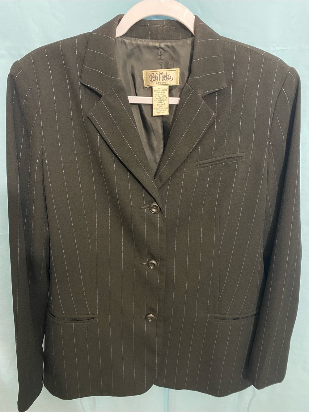 Bob Mackie Black Pinstripe Suit Jacket